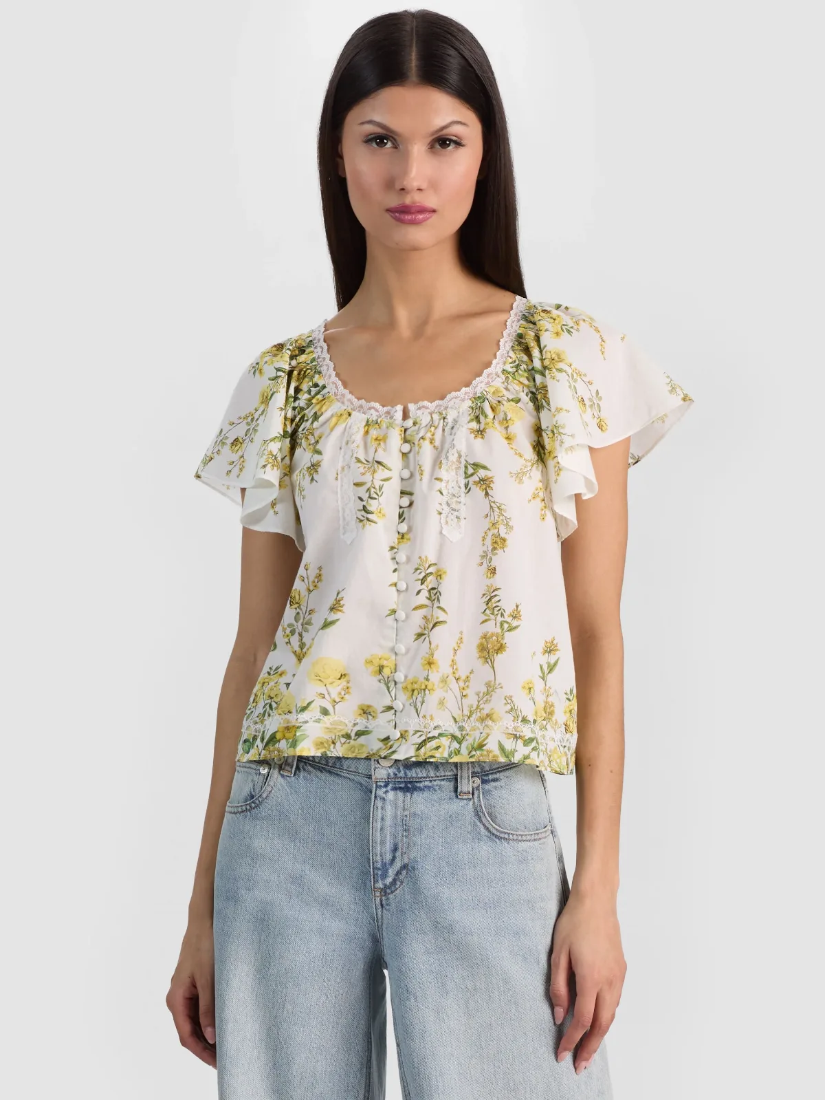 Odette Flutter Sleeve Top - Fresh Air Butter by Alice + Olivia
