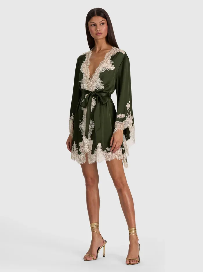 Drea Lace Robe - Dark Fern by Alice + Olivia