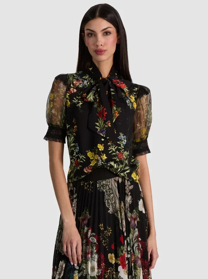Brentley Tie Nk Puff Slv Blouse by Alice + Olivia