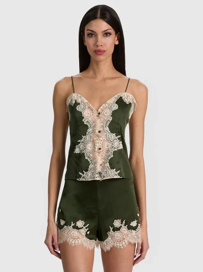 Julietta Lace Slip Top - Dark Fern by Alice + Olivia