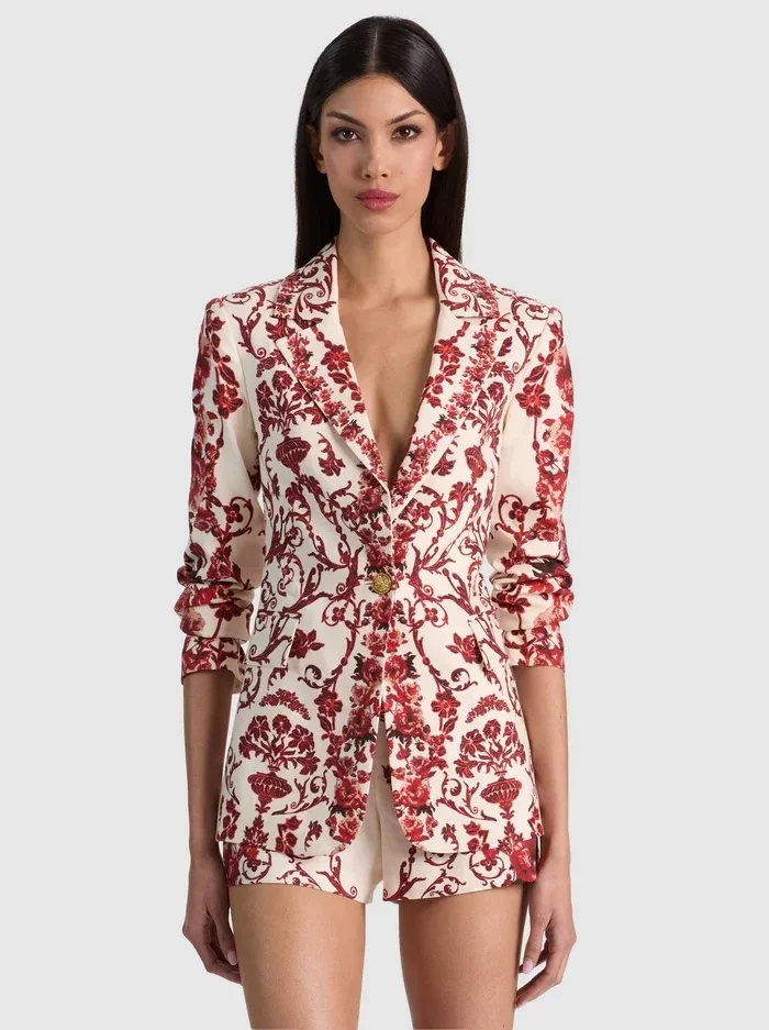 Macey Linen Fitted Blazer by Alice + Olivia
