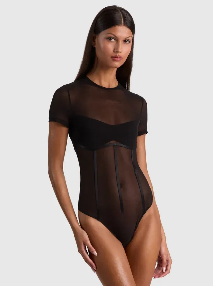 Whitney Sheer Seamed Bodysuit by Alice + Olivia