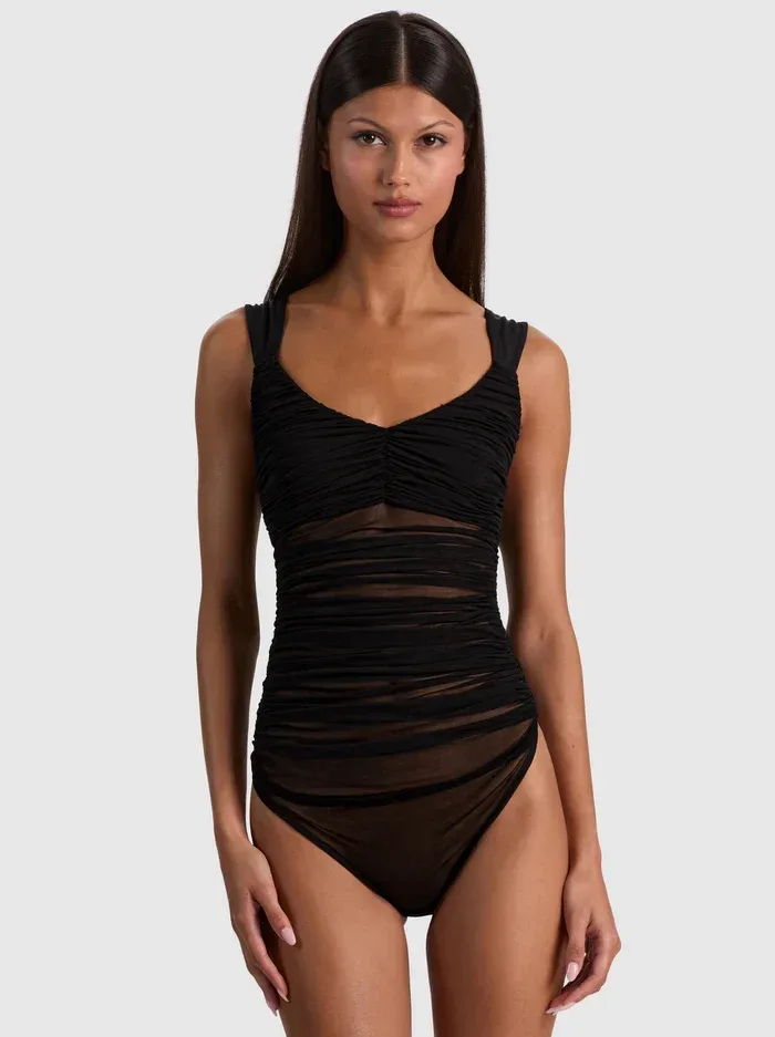 Renee Sheer Ruched Bodysuit by Alice + Olivia