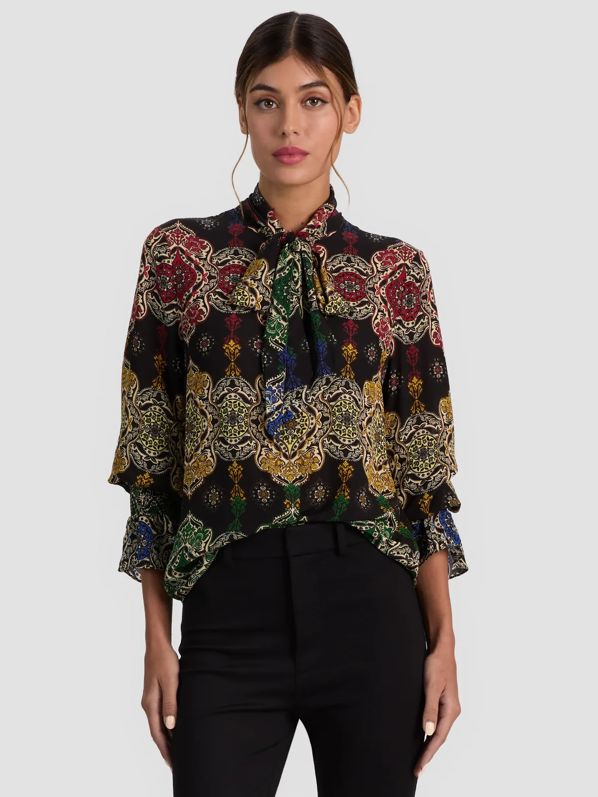 Lloyd Wrap Neck Tie Sleeve Top by Alice + Olivia