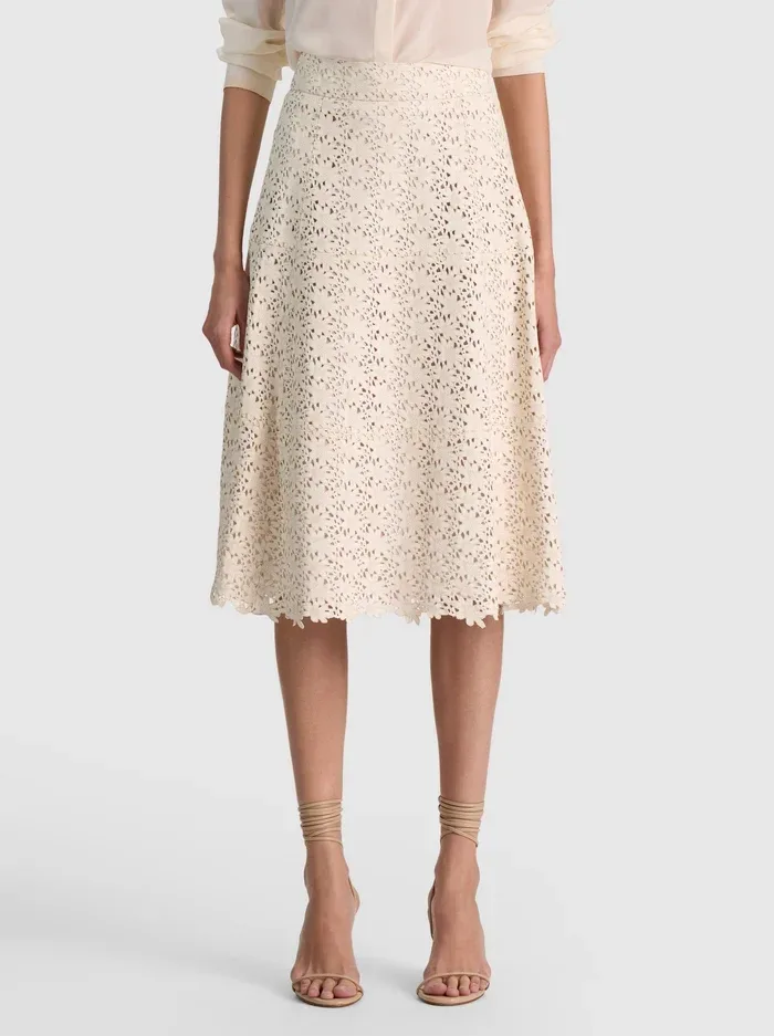 Sosie Laser-Cut Leather Midi Skirt