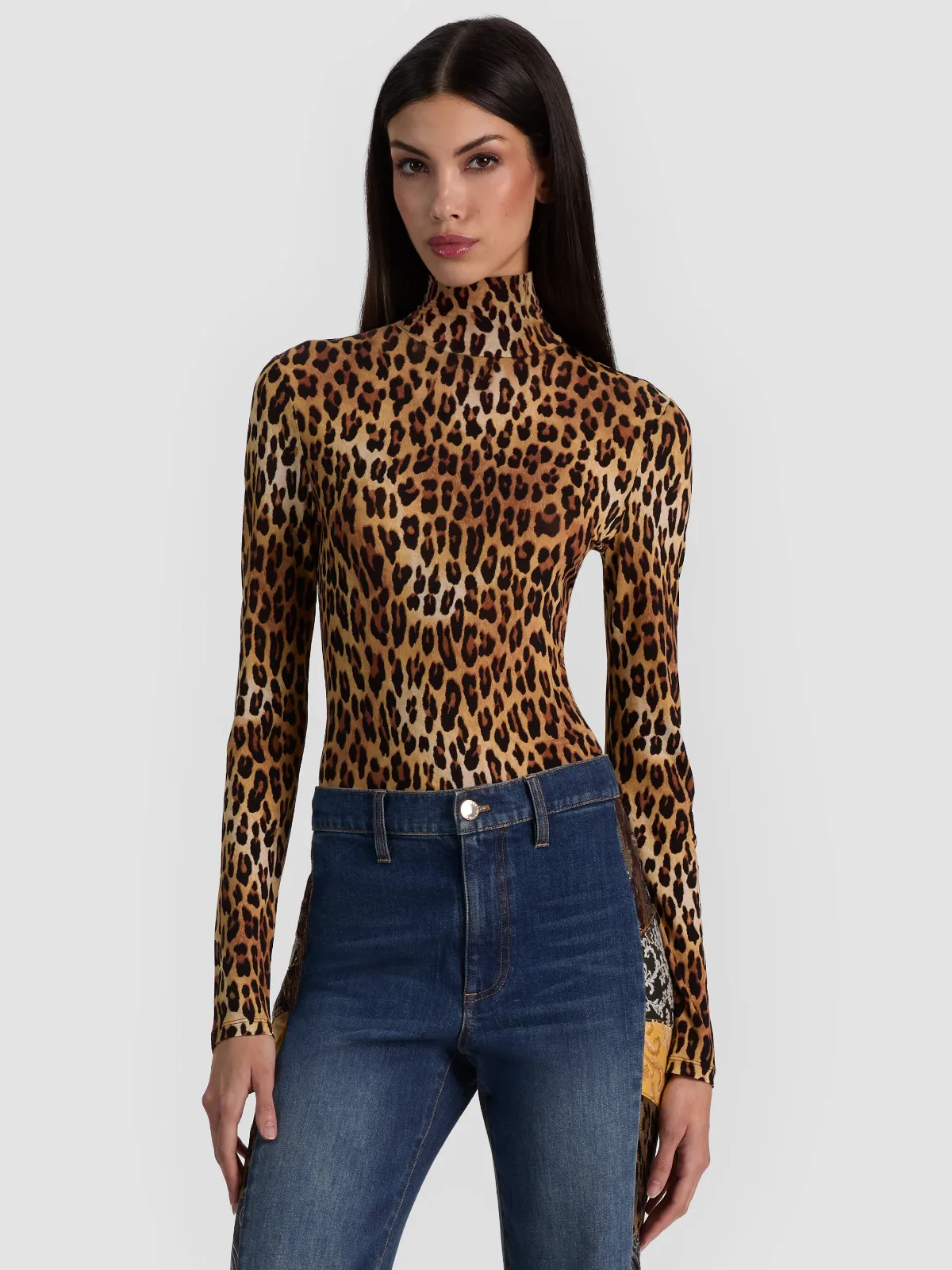 Delaina Turtleneck Top - Spotted Leopard by Alice + Olivia