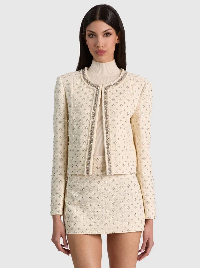 Thomasina Embellished Tweed Jacket by Alice + Olivia