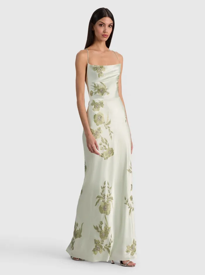 Montana Embellished Maxi Slip Dress - Green Lily by Alice + Olivia