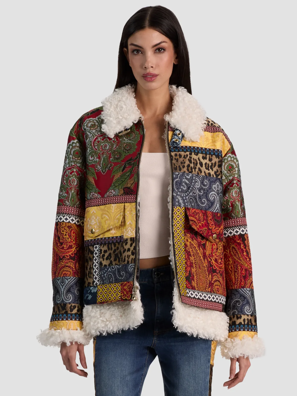 Hudson Patchwork Jcd Faux Shearling Aviator Coat by Alice + Olivia