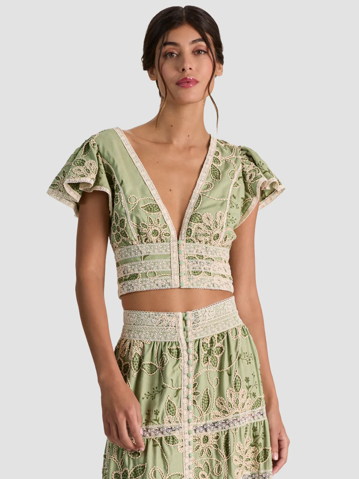 Keeley Embroidered Flutter Sleeve Top