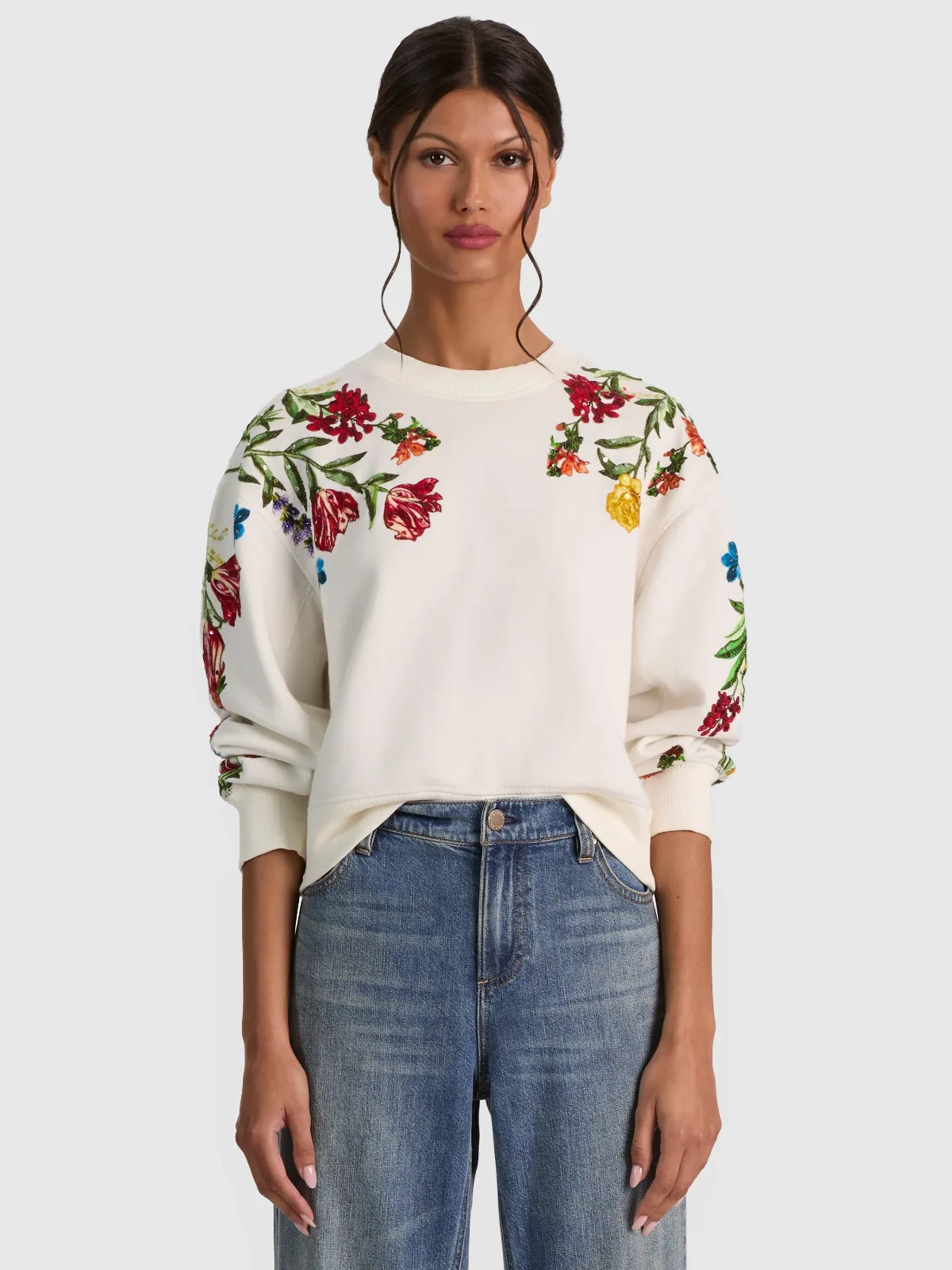 Russell Embellished Crewneck Sweatshirt - Desert Sprigs Vanilla by Alice + Olivia
