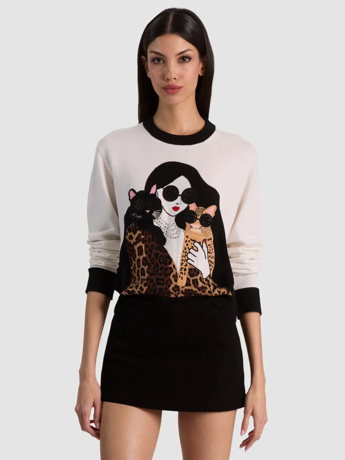 Gleeson Staceface Leopard Pullover - Soft White Multi by Alice + Olivia