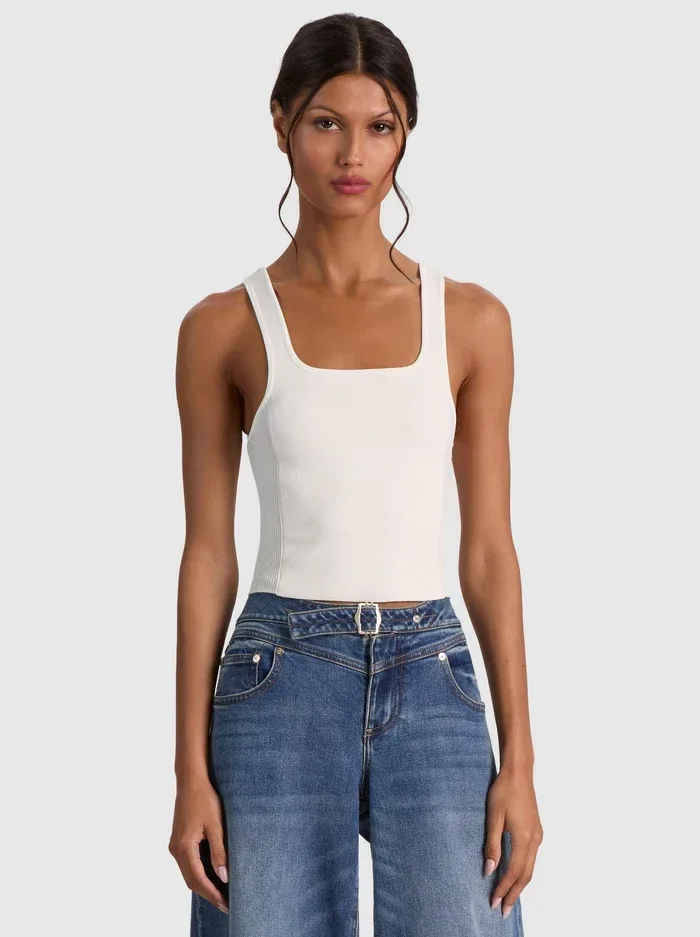 Devin Side Panel Tank - Soft White by Alice + Olivia
