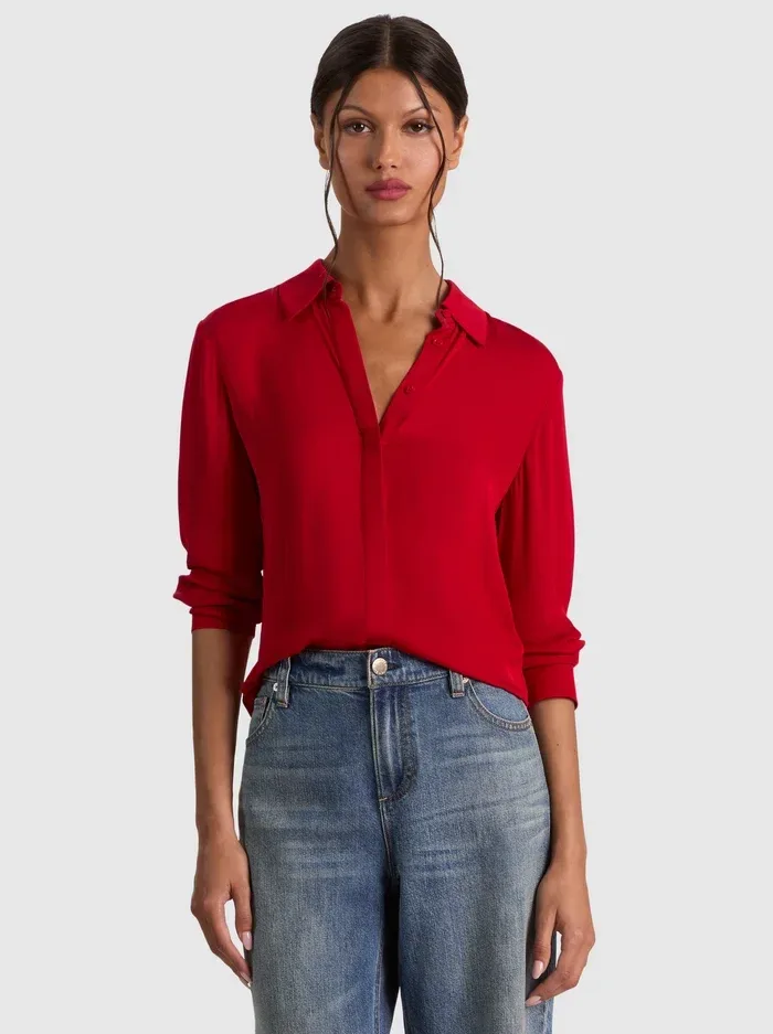 Willa Combo Blouse - Hibiscus by Alice + Olivia