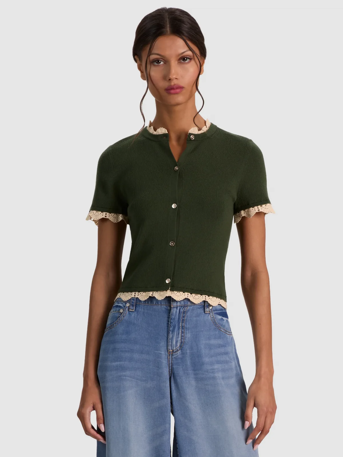 Ciara Lace Trim Cardigan by Alice + Olivia