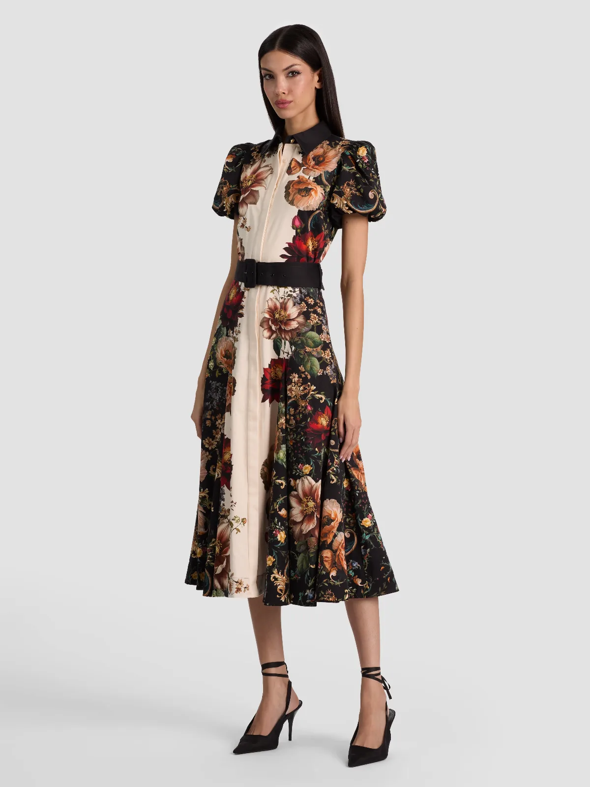 Henrietta Fitted Full Flare Midi Dress W Belt by Alice + Olivia
