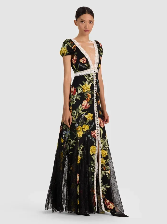 Rose Button Front Maxi Dress by Alice + Olivia