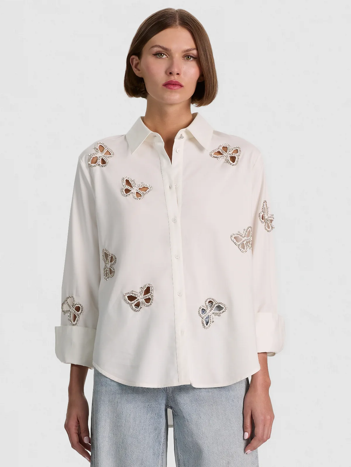 Finely Embellished Cutout Button Down by Alice + Olivia