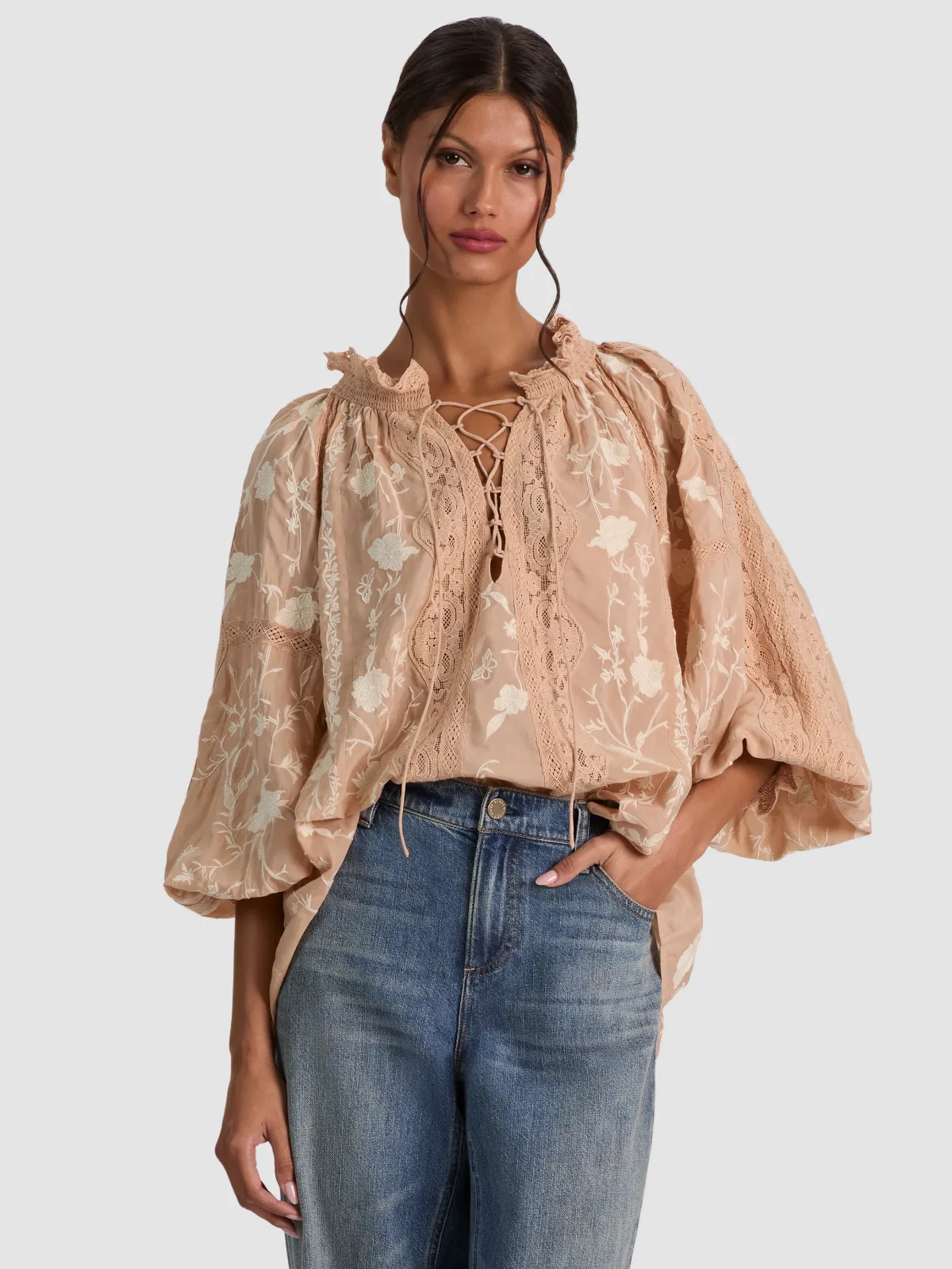 Norah Lace Front Blouse by Alice + Olivia