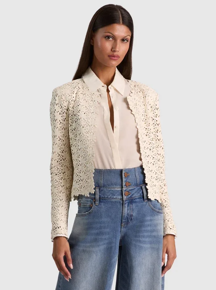 Kidman Laser-Cut Leather Jacket by Alice + Olivia