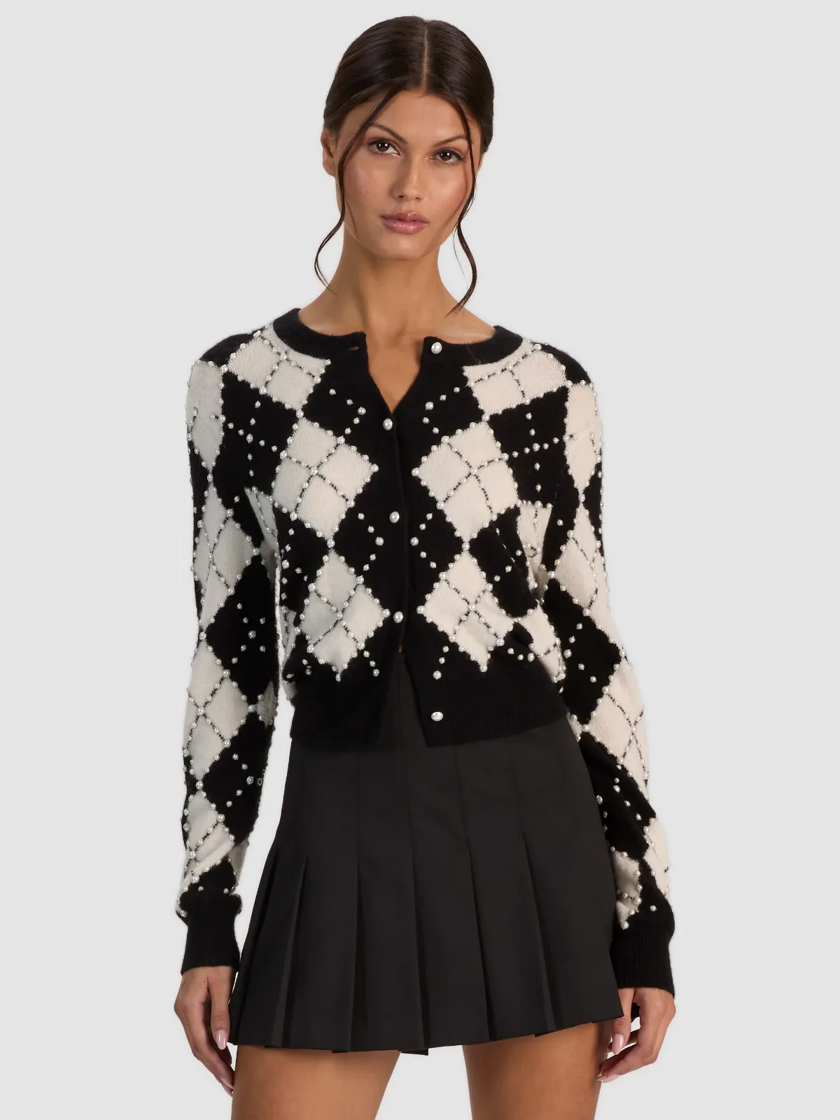 Carolee Embellished Argyle Cardigan by Alice + Olivia