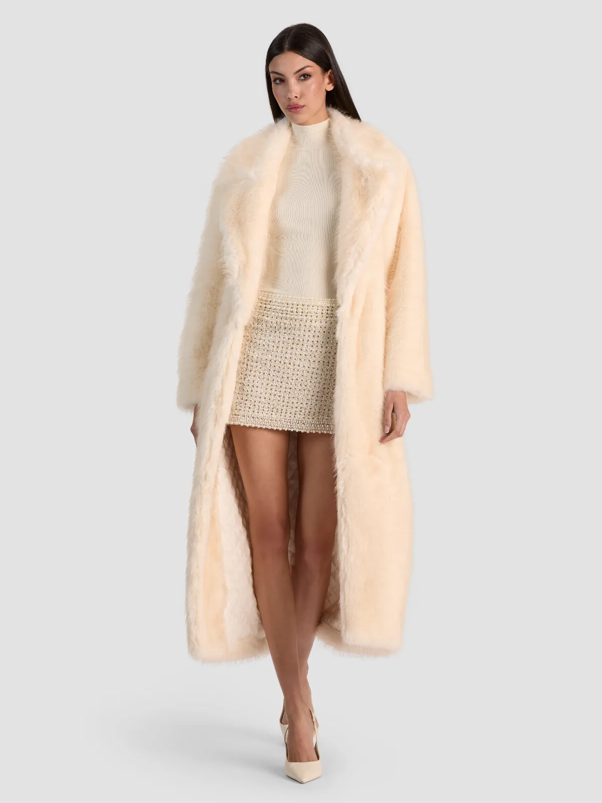 Marvin Faux Fur Long Coat by Alice + Olivia