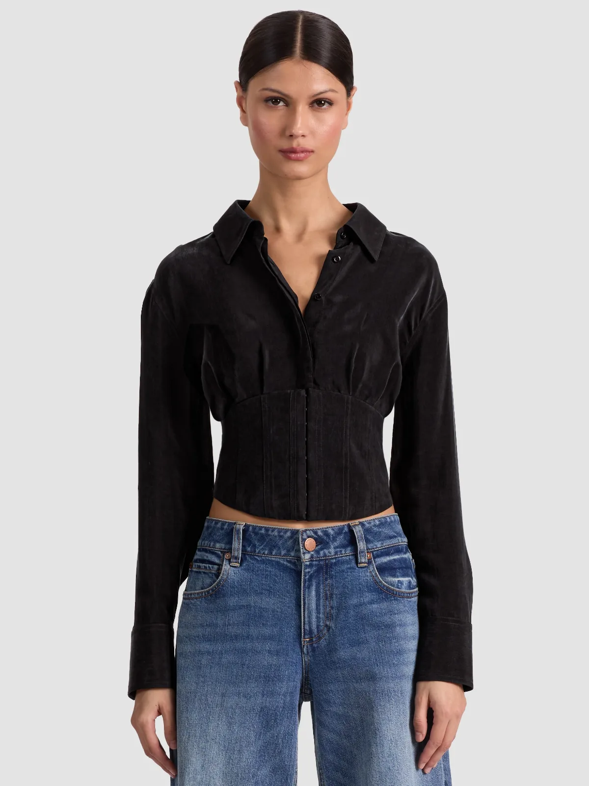Edie Seamed Corset Button Down by Alice + Olivia