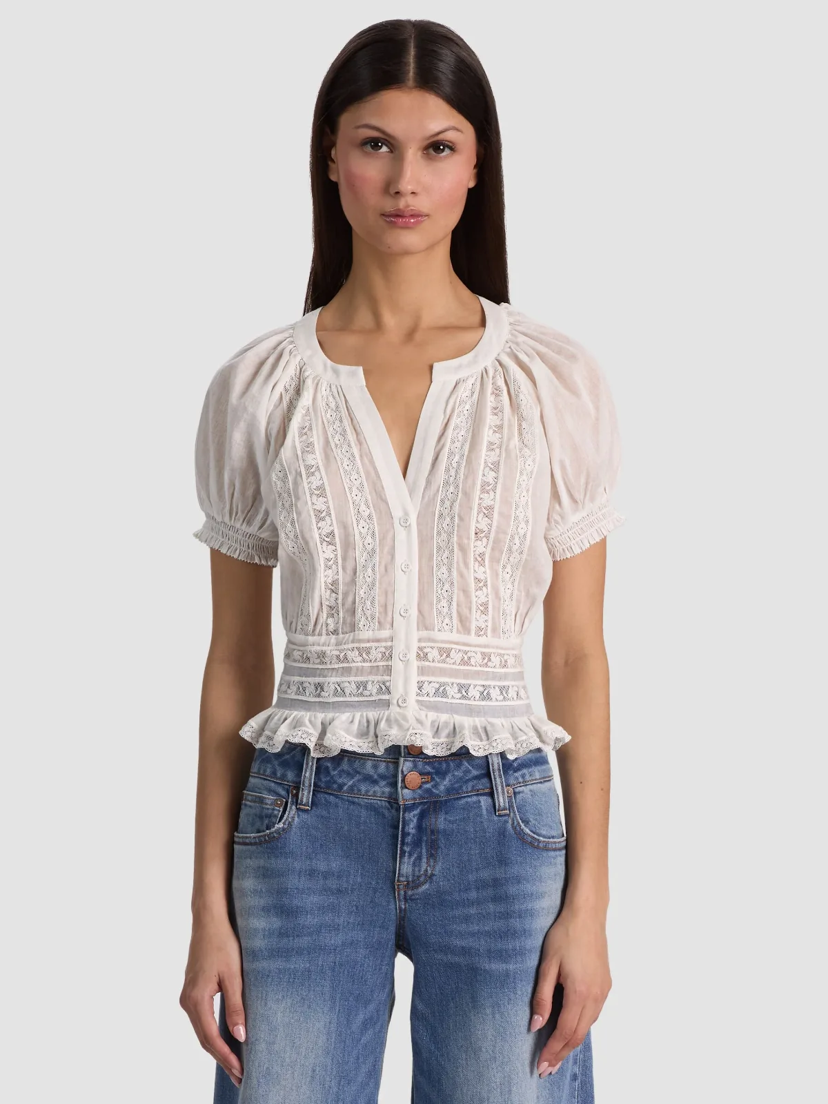 Kathryn Lace Trim Blouse by Alice + Olivia