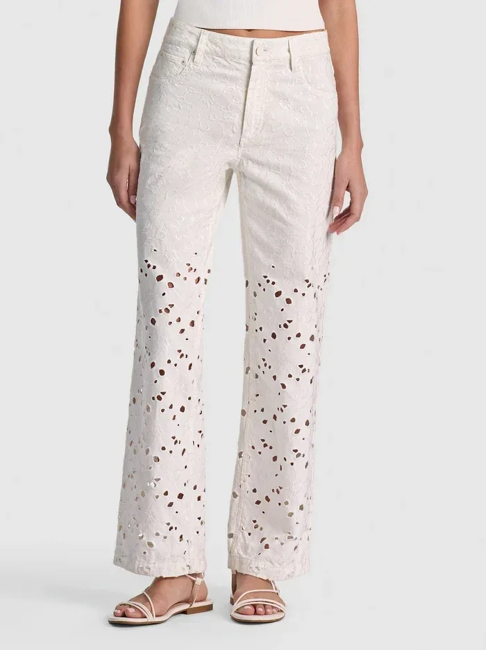 Chic Laser-Cut Jean - Off White by Alice + Olivia