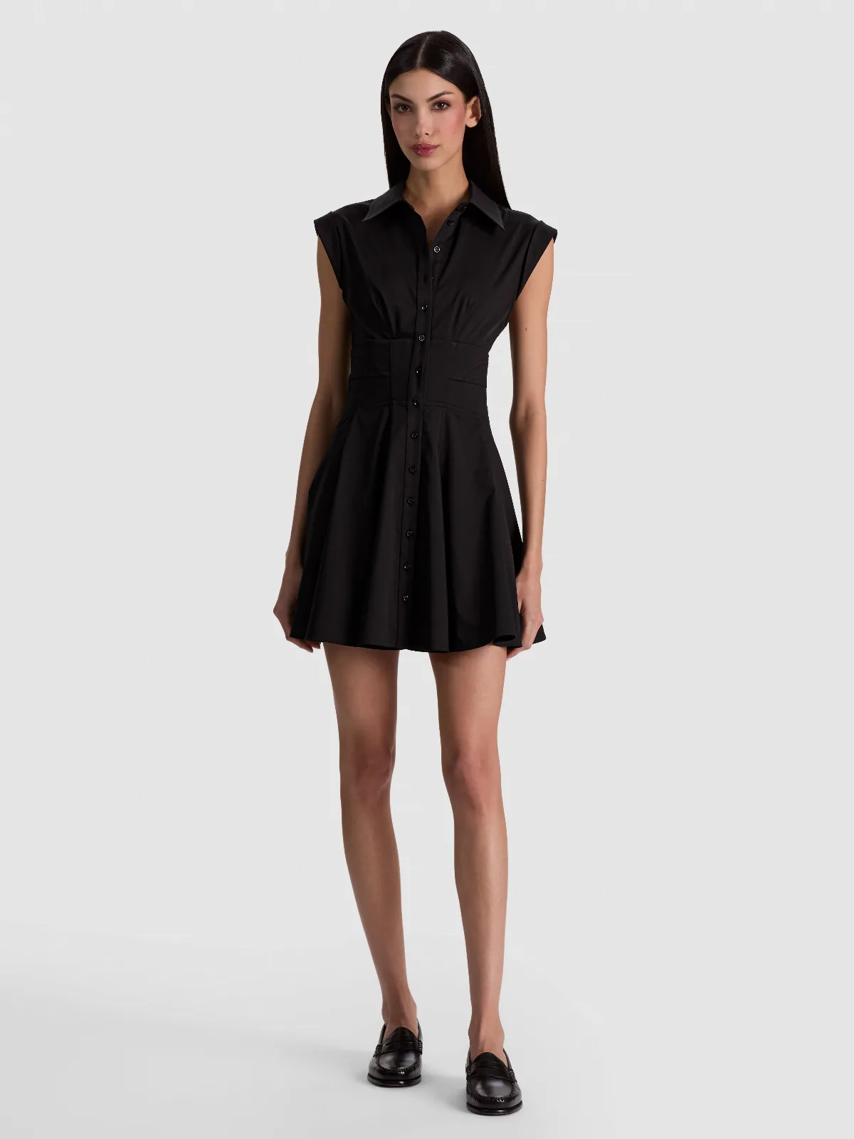 Kim Paneled Corset Flared Mini Shirt Dress