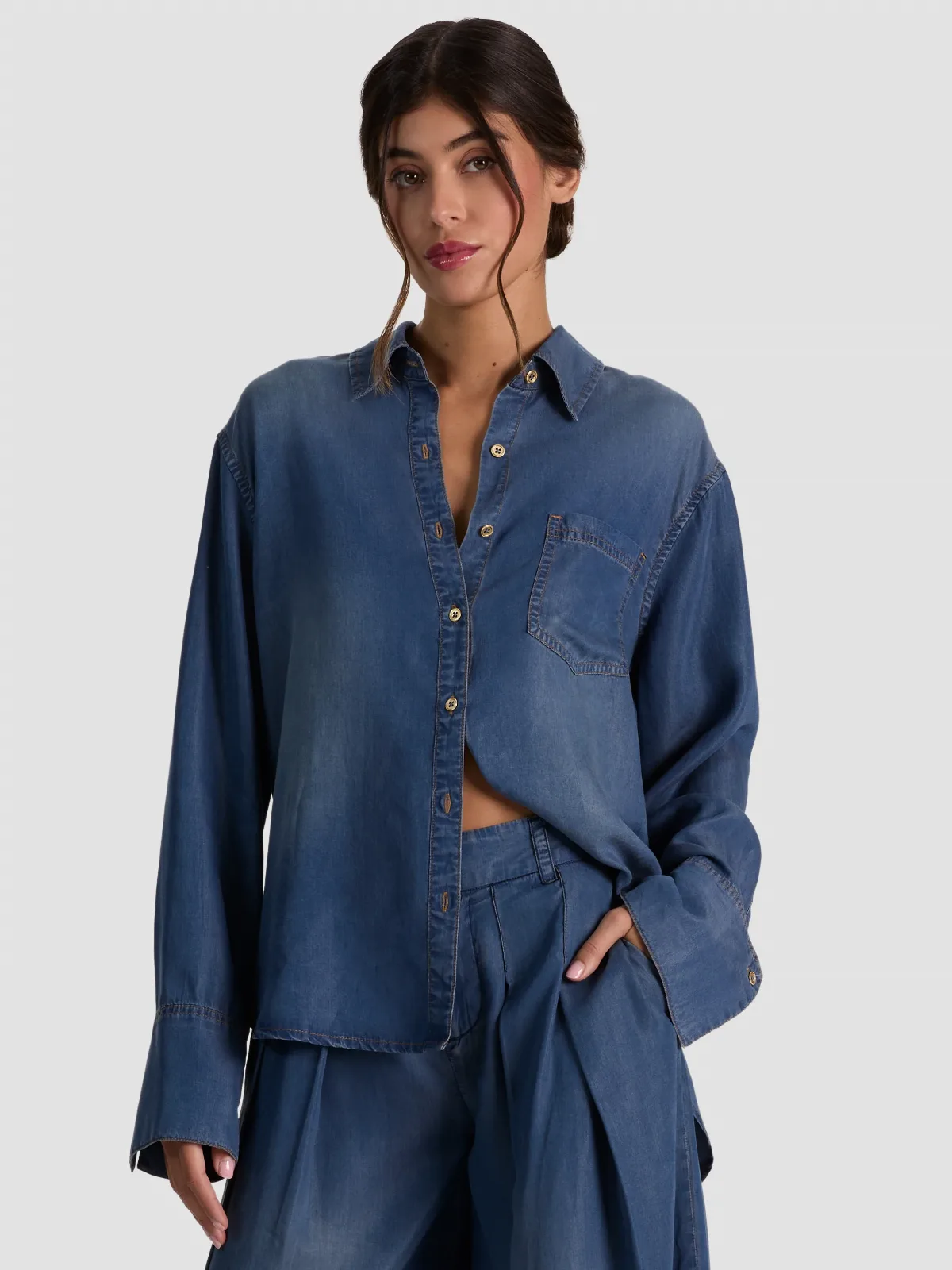 Finely Oversized Denim Button Down by Alice + Olivia