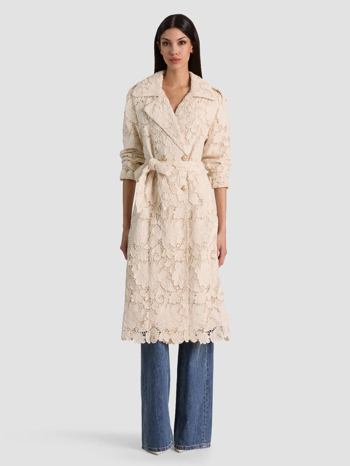 Keith Eyelet Midi Trench by Alice + Olivia