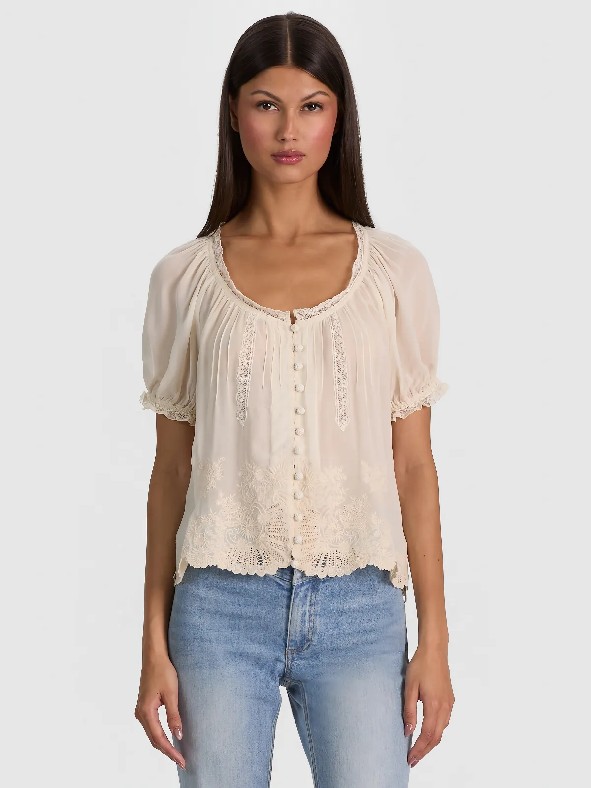 Odette Embroidered Puff Sleeve Top