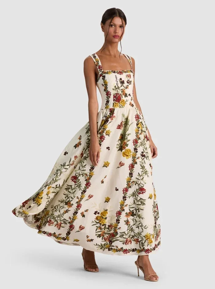 Vera Midi Dress - Desert Sprigs Vanilla