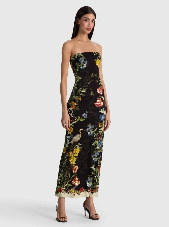 Delora Strapless Midi Dress by Alice + Olivia