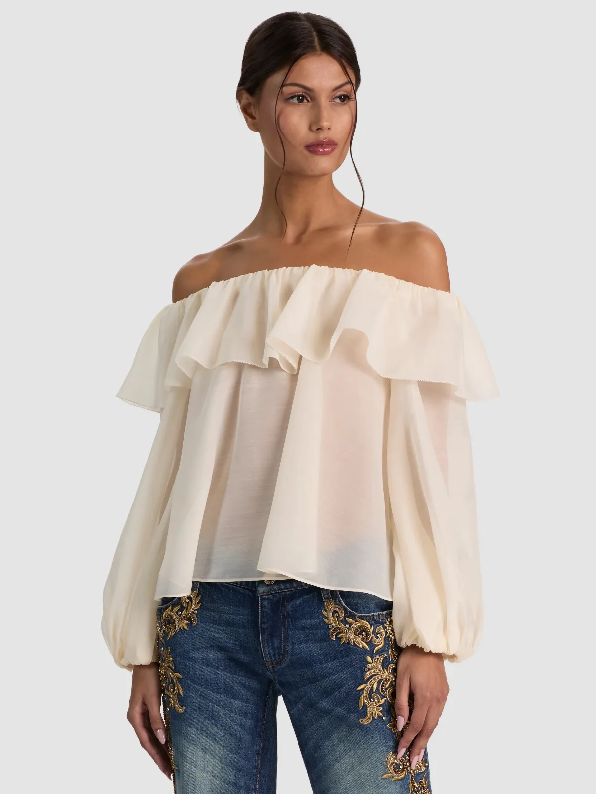 Alta Off the Shoulder Ruffle Blouse by Alice + Olivia
