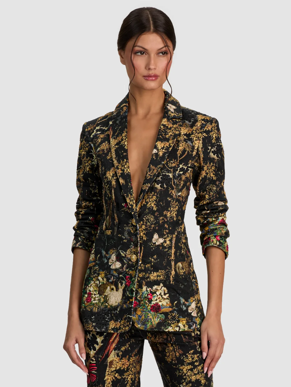 Breann Embroidered Denim Blazer by Alice + Olivia