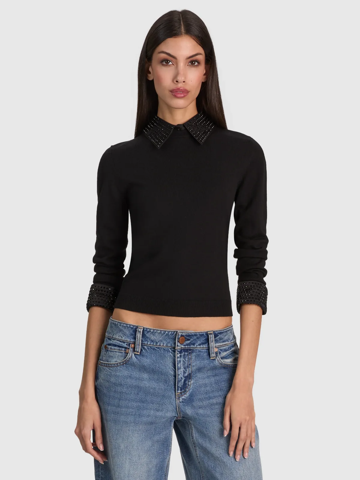 Porla Embellished Collared Sweater by Alice + Olivia