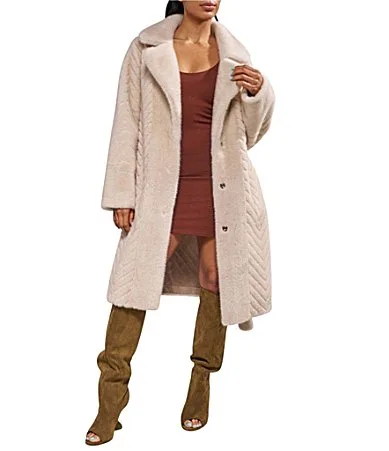 Veronica-Cream Notch Collar Snap Front Belted Trench Coat by Azalea Wang