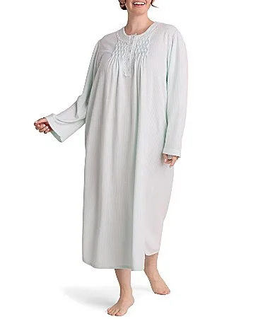 Brushed Solid Honeycomb Knit Long Night Gown by Miss Elaine