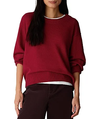 Organic Cotton Recycled Cashmere Ribbed Crew Neck Long Sleeve Sweater