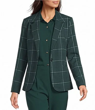 Pine Grove Plaid Long Sleeve Button Front Blazer