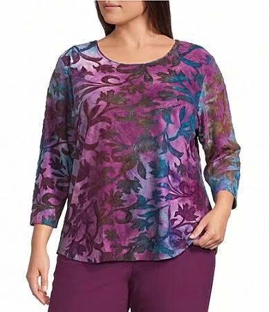 Burnout 3/4 Sleeve Crew Neck Knit Top by Allison Daley