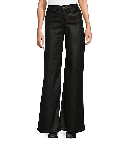 Coated Denim High Rise 5-Pocket Wide Straight Leg Full Length Jeans