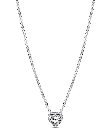 Elevated CZ Sterling Silver Heart Short Pendant Necklace by Pandora