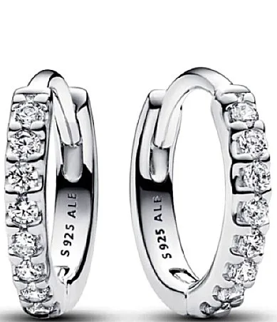 Sparkling Sterling Silver Huggie Hoop Earrings by Pandora