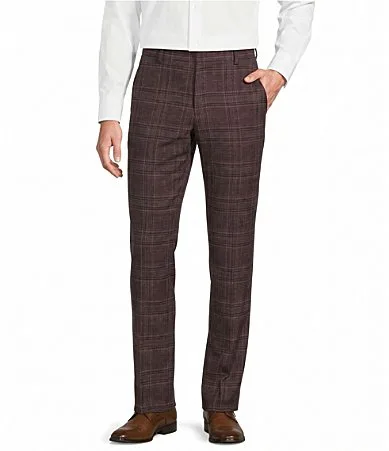 Coordinating Alex Slim Fit Flat Front Plaid Suit Separates Dress Pants by Murano
