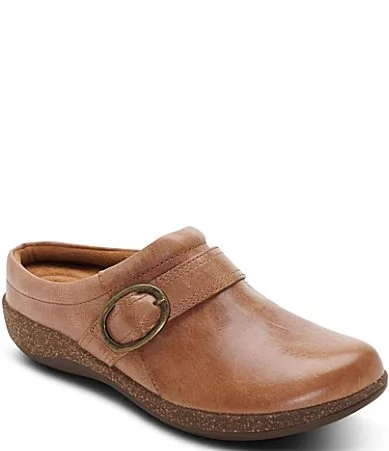 Daphne Leather Buckle Strap Clogs by Aetrex