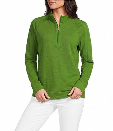 Ashlee Cabana Slub Terry Knit Mock Neck Long Sleeve Quarter-Zip Pullover by Lilly Pulitzer