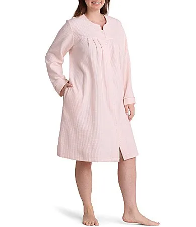 Brushed Waffle Solid Short Snap-Front Robe by Miss Elaine